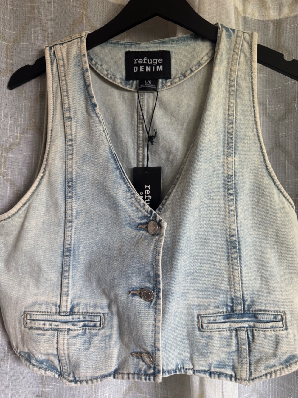 refuge Light Wash Denim Vest in Pale Blue
